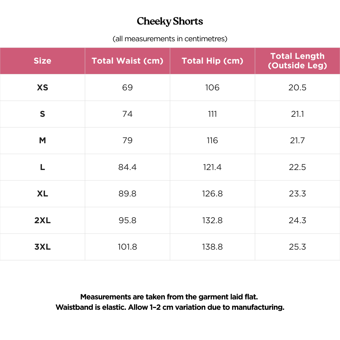 Cheeky Shorts Size Chart