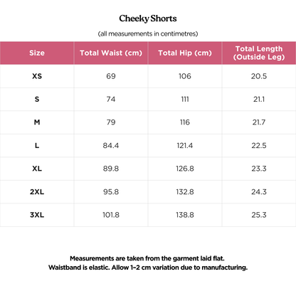 Cheeky Shorts Size Chart