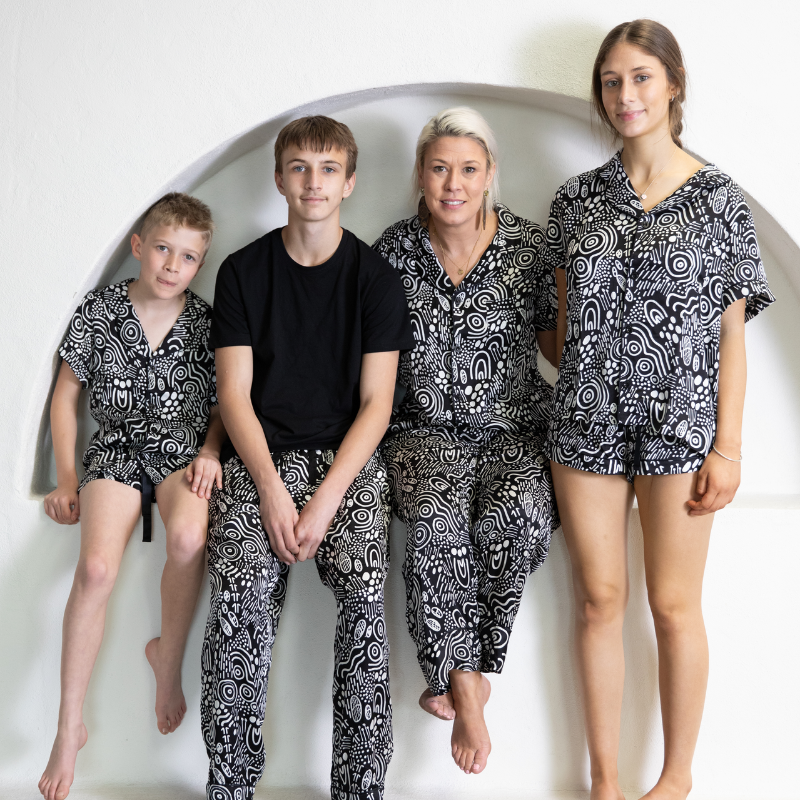 First Nations long pyjama set in Landscapes print – Dreamtime Range