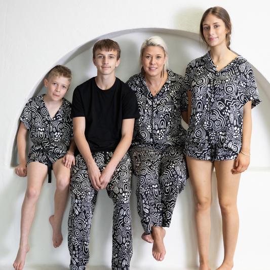 First Nations long pyjama set in Landscapes print – Dreamtime Range