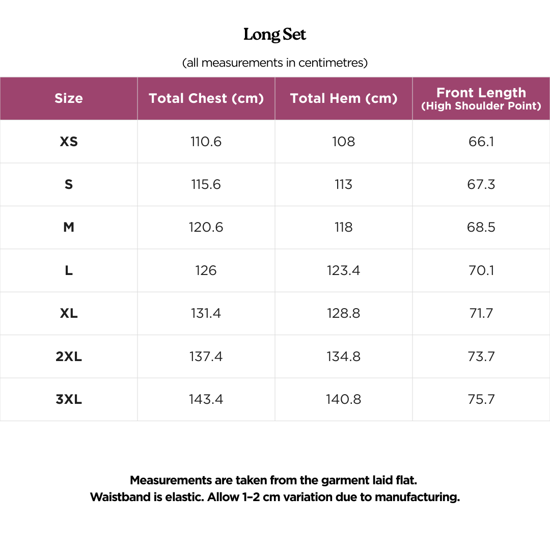 Long Set Size Chart