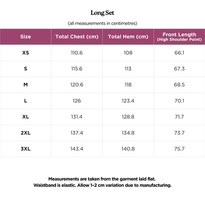 Long Set Size Chart